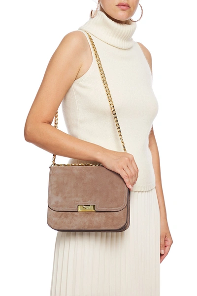 Victoria Beckham Eva Chain Suede Shoulder Bag In Sand