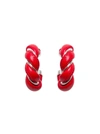 Bottega Veneta Silver-tone And Leather Hoop Earrings In Red