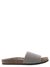 Brunello Cucinelli Precious Suede Slides In Silver