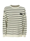 BRUNELLO CUCINELLI VIRGIN WOOL, CASHMERE AND SILK STRIPED SWEATER WITH PRECIOUS PATCH LEAD,11681156