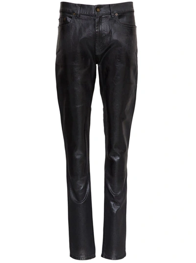 Saint Laurent Skinny Jeans In Shiny Effect Stretch Denim In Black