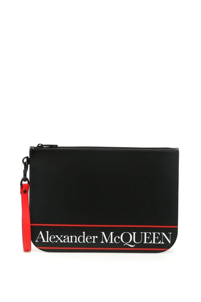 Alexander Mcqueen Logo Printed Clutch Bag In Black