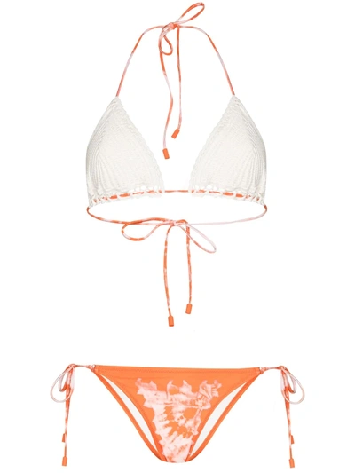 Zimmermann Lulu Crocheted Cotton And Tie-dyed Triangle Bikini In Orange