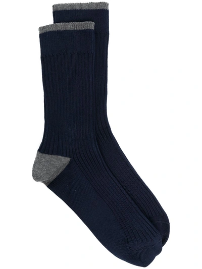 Brunello Cucinelli Ribbed Cotton Socks In Blue