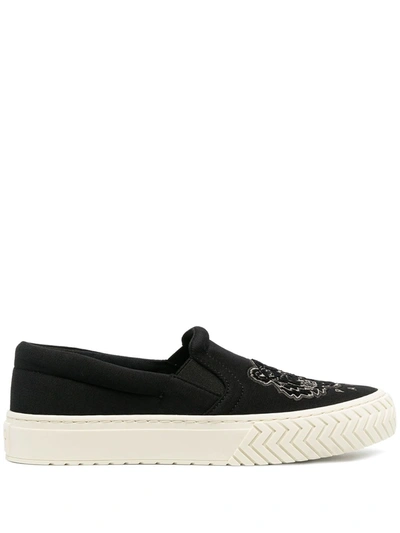 Kenzo Embroidered Tiger Slip-on Trainers In Black
