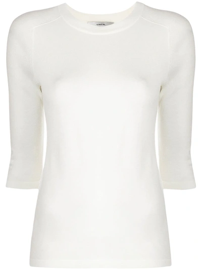 Vince Elbow Sleeve Crew Neck Sweater In White