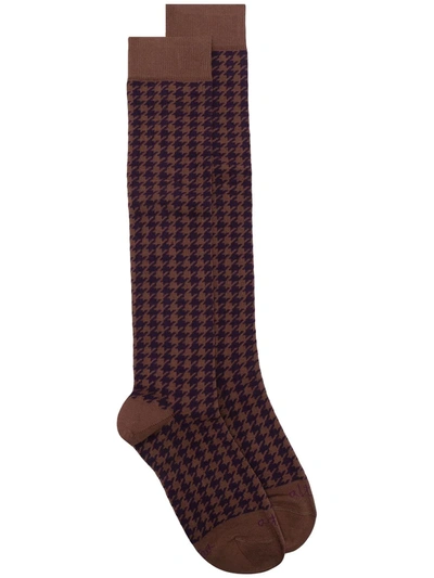 Altea Houndstooth Print Mid-length Socks In Brown