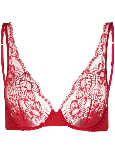 La Perla Layla Leavers Lace And Stretch-tulle Underwired Soft-cup Bra In Red Tango