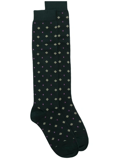 Altea Geometric Print Mid-length Socks In Green