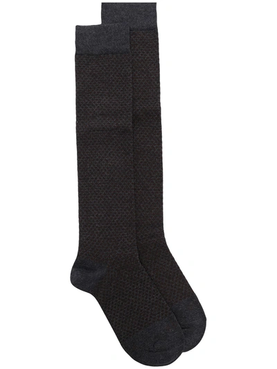 Altea Checked Print Mid-length Socks In Grey