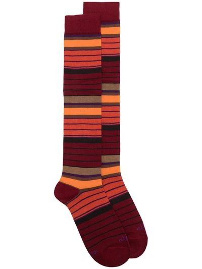 Altea Striped Mid-length Socks In Red