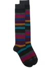 Altea Striped Print Mid-length Socks In Grey