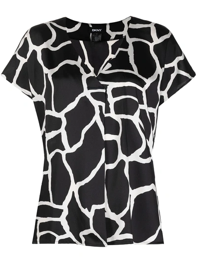 Dkny Giraffe Print Asymmetric Blouse In Black