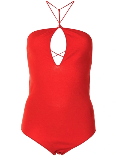 Bottega Veneta Halterneck Cut-out Bodysuit In Red