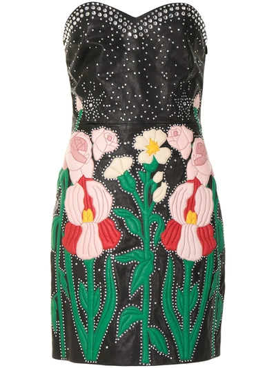 Pre-owned Gucci Rose Patches Strapless Dress In Black