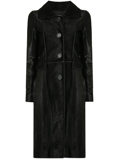 Pre-owned Celine  Textured Knee-length Coat In Black