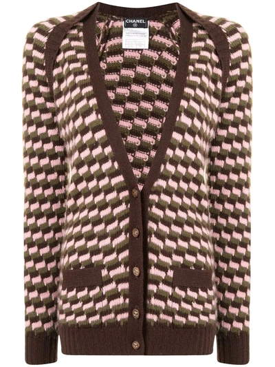 Pre-owned Chanel V-neck Knitted Cardigan In Brown