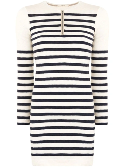 Pre-owned Celine  Striped Knitted Dress In White