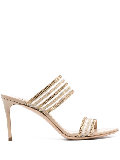 Casadei Metallic-print Crystal-embellished Sandals In Golden And Cocco