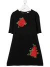 Dolce & Gabbana Sleeveless Cady Dress W/ Rose Patches In Black
