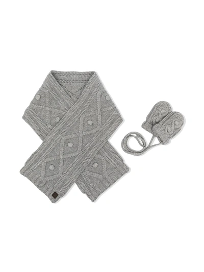 Tartine Et Chocolat Babies' Chunky-knit Scarf And Gloves Set In Grey