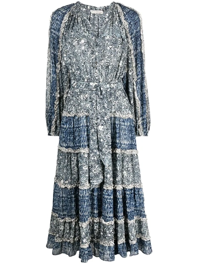 Ulla Johnson Psychedelic Marble Print Dress In Blue