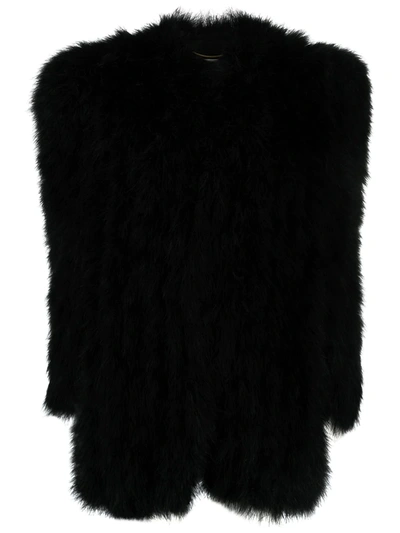 Saint Laurent Wide-shoulder Short Coat In Black