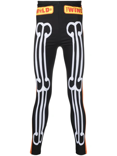 Pre-owned Walter Van Beirendonck Skeleton 机车打底裤 In Black