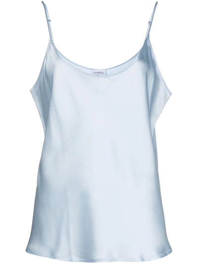 La Perla Powder Blue Silk Scoop-neck Satin Cami Top