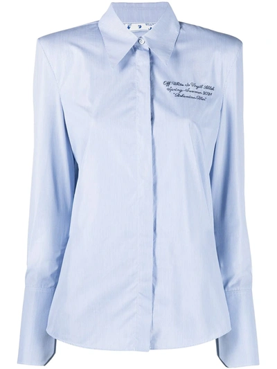 Off-white Logo-embroidered Long-sleeve Shirt In Blue