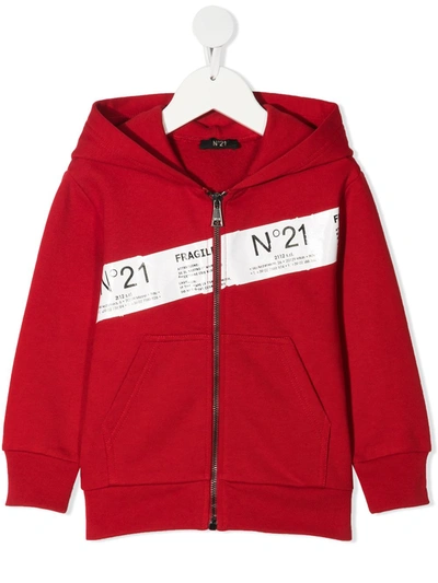 N°21 Kids' Zip-up Cotton Sweatshirt Hoodie In Red