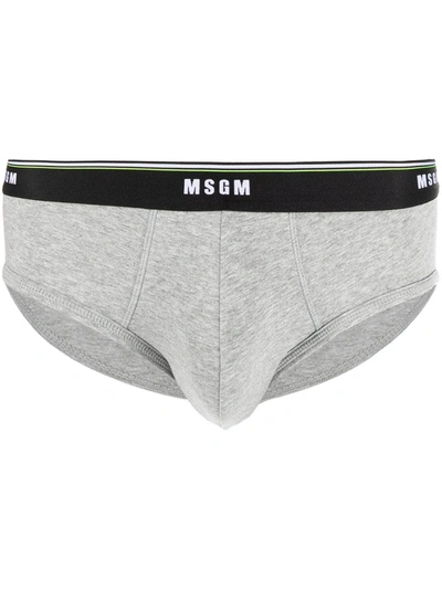 Msgm Logo Jacquard Waistband Briefs In Grey