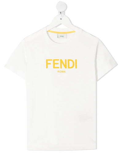 Fendi Kids' Logo印花t恤 In White