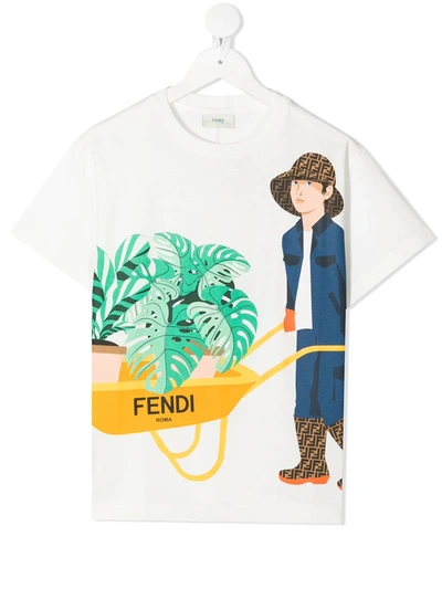 Fendi Kids' Gardener Graphic T-shirt In White