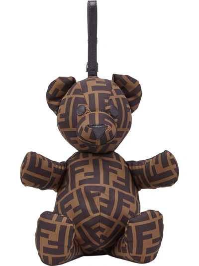 Fendi Kids' Ff-logo Print Bear Charm Bag In Brown