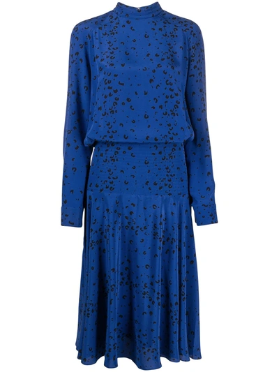 Kenzo Printed Silk Crepe De Chine Midi Dress In Bright Blue