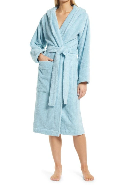 Tekla Hooded Organic Cotton-blend Terry Robe In Aqua