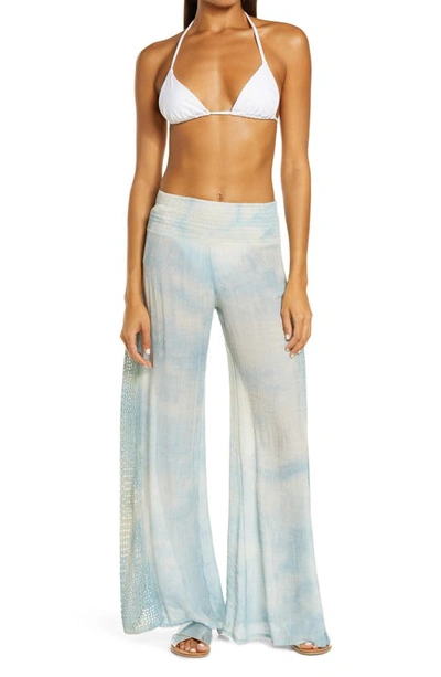 Elan Crochet Trim Wide Leg Cover-up Pants In Blue