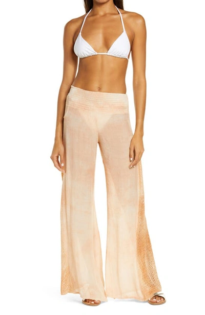 Elan Crochet Trim Wide Leg Cover-up Trousers In Melon Td