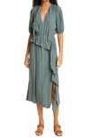 Ulla Johnson Leah Draped Ruffled Crepe Midi Dress In Peat