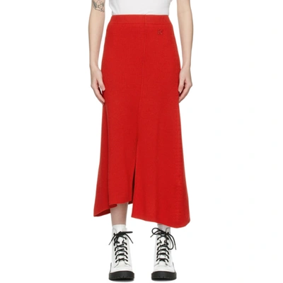 Kenzo Asymmetric Ribbed Midi Skirt In Red