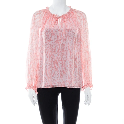 Pre-owned Diane Von Furstenberg Pink Coral Print Silk Wynn Blouse M