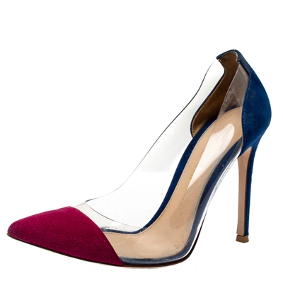 Pre-owned Gianvito Rossi Burgundy/blue Suede And Pvc Plexi Pumps Size 36