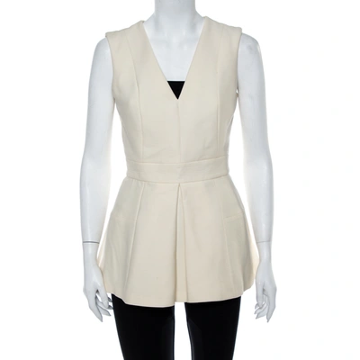 Pre-owned Alexander Mcqueen Cream V Neck Sleeveless Peplum Top M