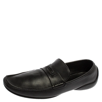 Pre-owned Versace Black Leather Slip On Loafers Size 44