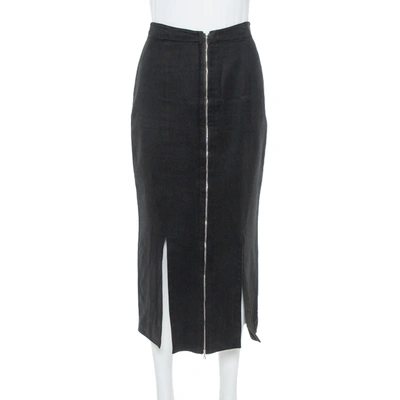 Pre-owned Alaïa Vintage Black Cotton & Wool Slit Detail Midi Skirt M