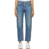 Re/done Blue High-rise Stove Pipe Jeans In Medium Stone