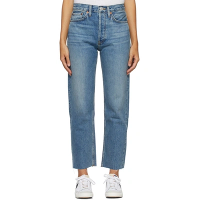 Re/done Blue High-rise Stove Pipe Jeans In Medium Stone