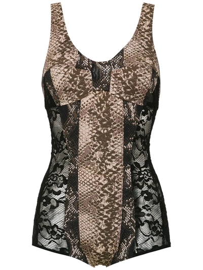 Amir Slama Printed Lace Swimsuit In Black