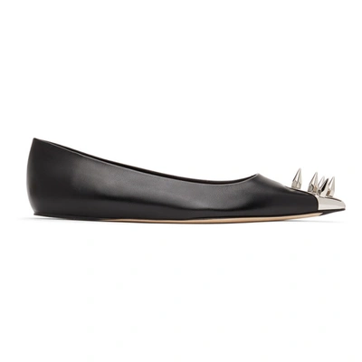 Alexander Mcqueen Embellished Leather Point-toe Flats In Black